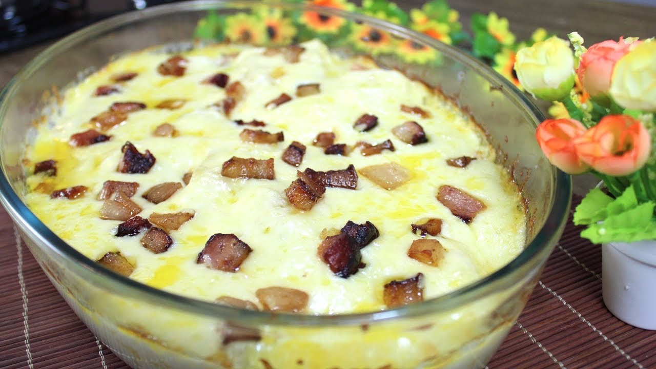 Mandioca de forno gratinada com bacon