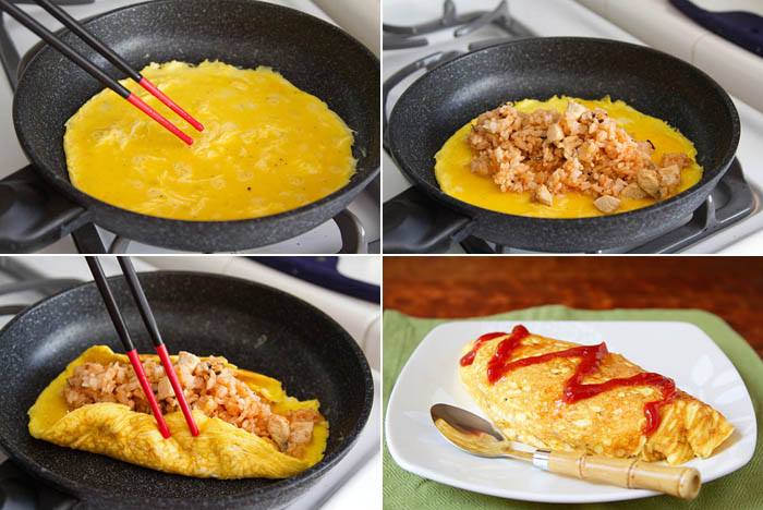 Arroz frito com omelete simples