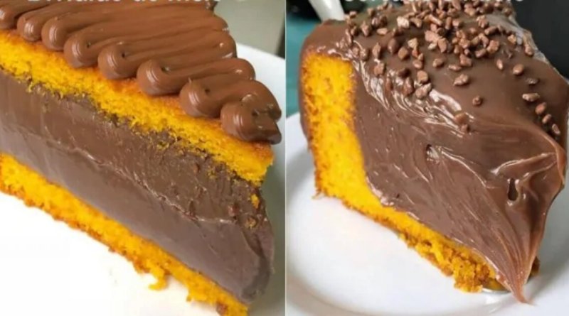 Bolo de cenoura no liquidificador e recheado de brigadeiro