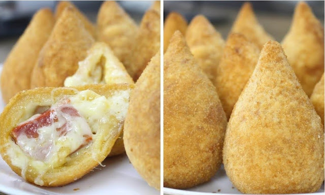 Coxinha de salsicha com queijo